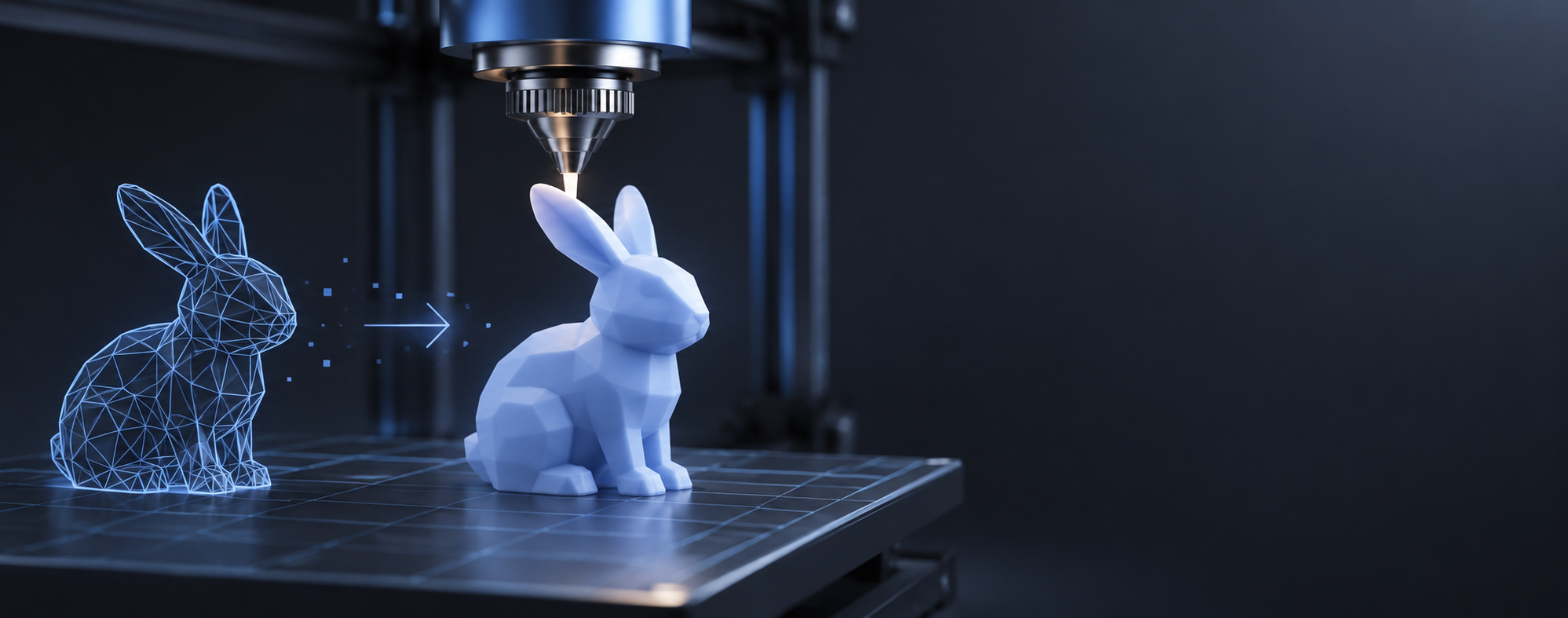 Modelo digital de un conejo convertido en objeto impreso en 3D